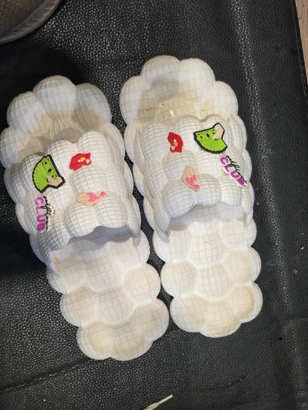 White Bubble Slide Sandals with Fruit Charms